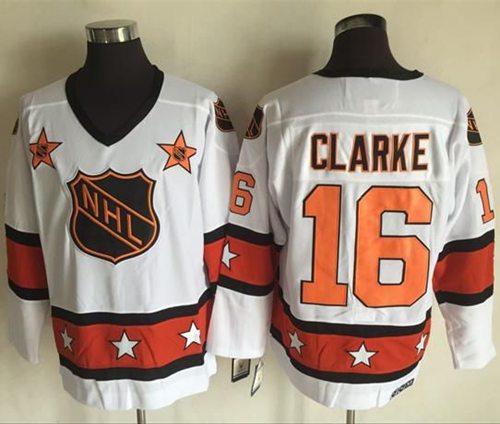 Flyers #16 Bobby Clarke White Orange All Star CCM Throwback Stitched Jersey