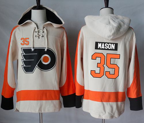 Flyers #35 Steve Mason Cream Sawyer Hooded Sweatshirt Stitched Jersey