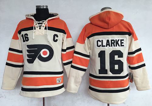 Flyers #16 Bobby Clarke Cream Sawyer Hooded Sweatshirt Stitched Jersey