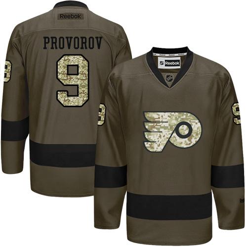 Flyers #9 Ivan Provorov Green Salute To Service Stitched Jersey