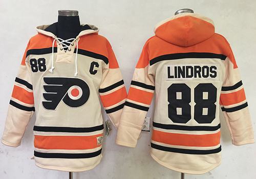 Flyers #88 Eric Lindros Cream Sawyer Hooded Sweatshirt Stitched Jersey