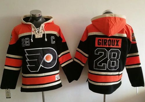 Flyers #28 Claude Giroux Black Sawyer Hooded Sweatshirt Stitched Jersey