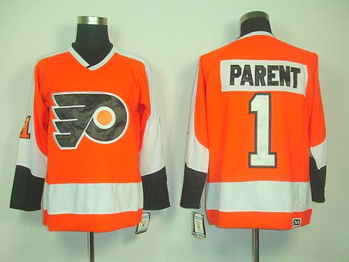 Flyers #1 Bernie Parent Orange CCM Throwback Stitched Jersey
