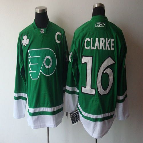 Flyers #16 Bobby Clarke Green St. Patty's Day Stitched Jersey