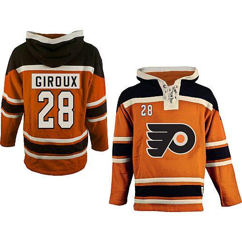 Flyers #28 Claude Giroux Orange Sawyer Hooded Sweatshirt Stitched Jersey