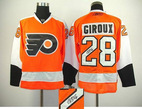 Flyers #28 Claude Giroux Orange Autographed Stitched Jersey