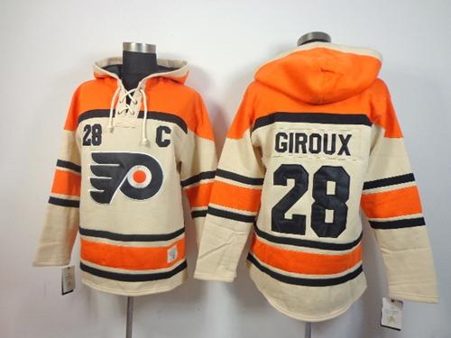 Flyers #28 Claude Giroux Cream Sawyer Hooded Sweatshirt Stitched Jersey