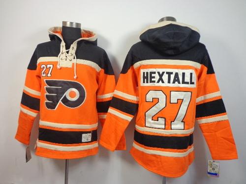 Flyers #27 Ron Hextall Orange Sawyer Hooded Sweatshirt Stitched Jersey