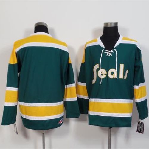 Golden Seals Blank Green Gold CCM Throwback Stitched Jersey