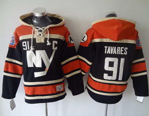 Islanders #91 John Tavares Dark Blue Sawyer Hooded Sweatshirt Stitched Jersey