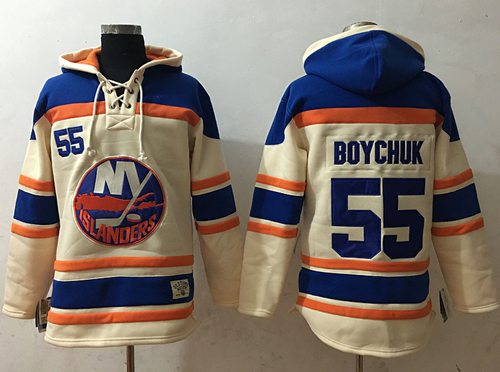Islanders #55 Johnny Boychuk Cream Sawyer Hooded Sweatshirt Stitched Jersey