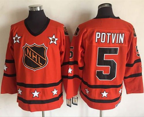 Islanders #5 Denis Potvin Orange All Star CCM Throwback Stitched Jersey