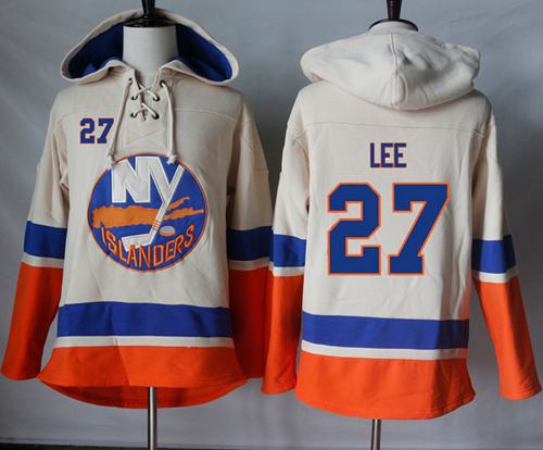 Islanders #27 Anders Lee Cream Sawyer Hooded Sweatshirt Stitched Jersey