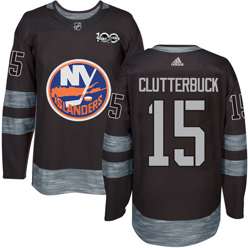 Islanders #15 Cal Clutterbuck Black 1917-2017 100th Anniversary Stitched Jersey