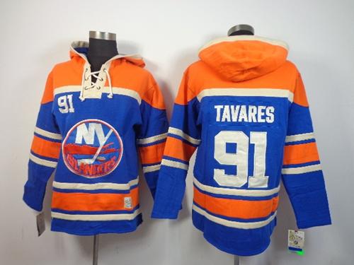 Islanders #91 John Tavares Baby Blue Sawyer Hooded Sweatshirt Stitched Jersey