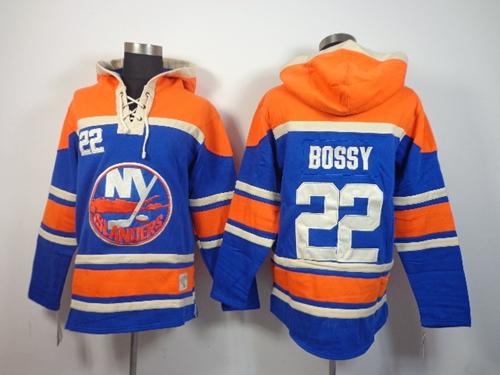 Islanders #22 Mike Bossy Baby Blue Sawyer Hooded Sweatshirt Stitched Jersey