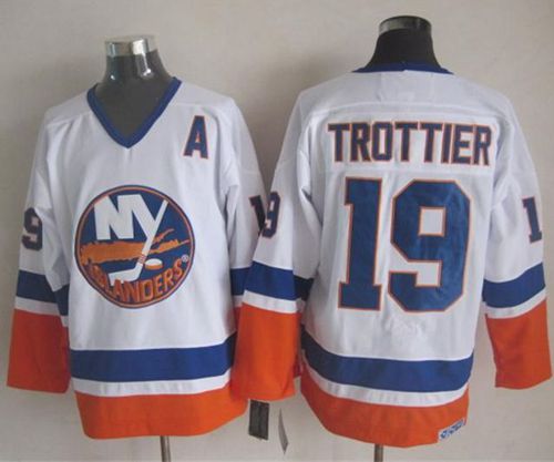 Islanders #19 Bryan Trottier White CCM Throwback Stitched Jersey
