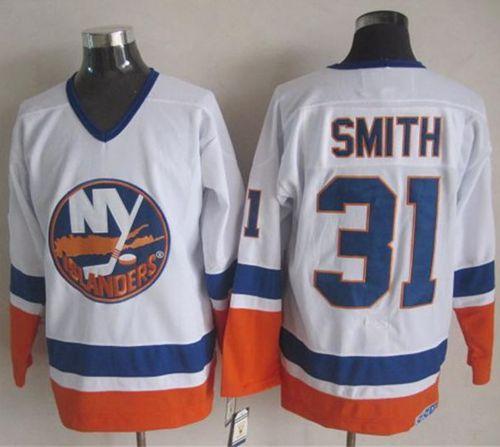 Islanders #31 Billy Smith White CCM Throwback Stitched Jersey