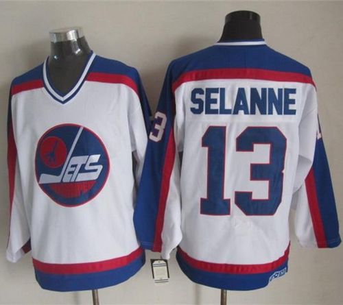 Jets #13 Teemu Selanne White Blue CCM Throwback Stitched Jersey
