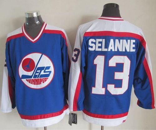 Jets #13 Teemu Selanne Blue White CCM Throwback Stitched Jersey