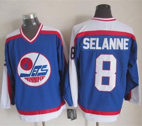 Jets #8 Teemu Selanne Blue White CCM Throwback Stitched Jersey