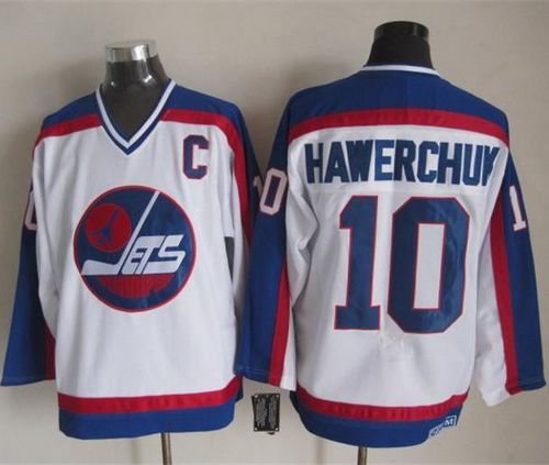 Jets #10 Dale Hawerchuk White Blue CCM Throwback Stitched Jersey