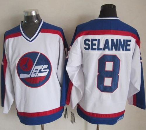 Jets #8 Teemu Selanne White Blue CCM Throwback Stitched Jersey