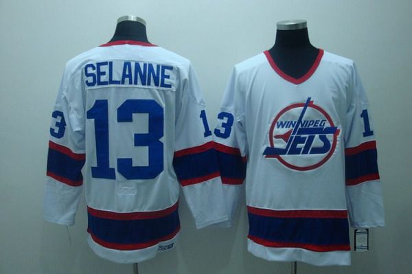 Jets #13 Teemu Selanne Stitched White CCM Throwback Jersey
