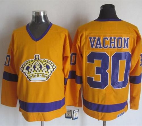 Kings #30 Rogie Vachon Yellow Purple CCM Throwback Stitched Jersey