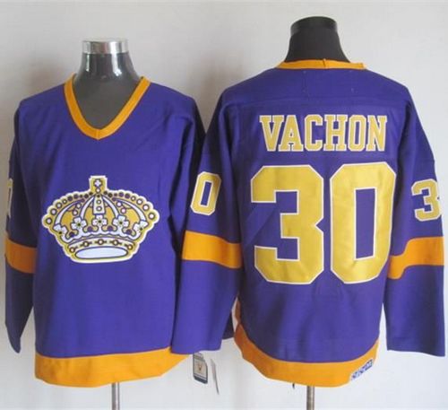 Kings #30 Rogie Vachon Purple Yellow CCM Throwback Stitched Jersey