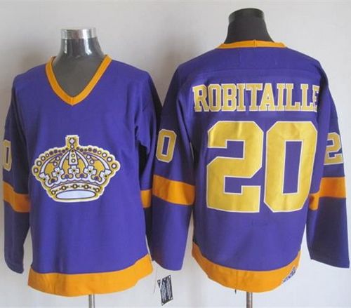 Kings #20 Luc Robitaille Purple Yellow CCM Throwback Stitched Jersey