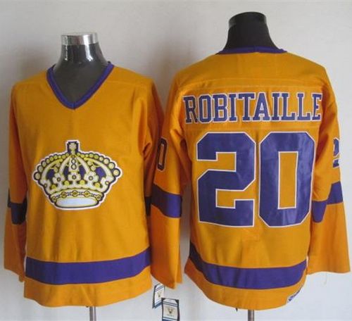 Kings #20 Luc Robitaille Yellow Purple CCM Throwback Stitched Jersey