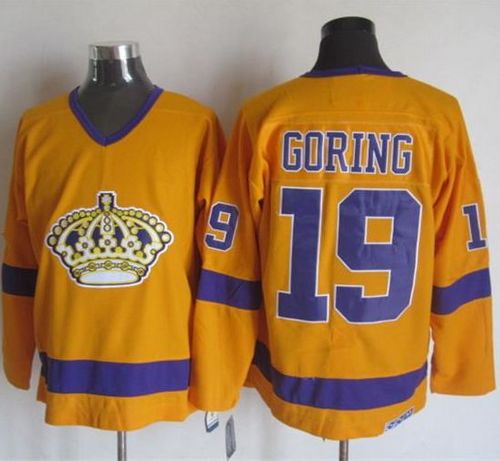 Kings #19 Butch Goring Yellow Purple CCM Throwback Stitched Jersey