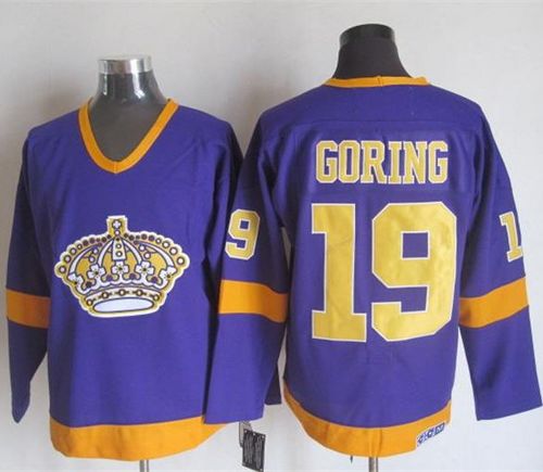 Kings #19 Butch Goring Purple Yellow CCM Throwback Stitched Jersey