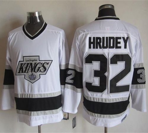 Kings #32 Kelly Hrudey White CCM Throwback Stitched Jersey