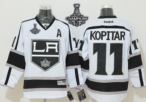 Kings #11 Anze Kopitar White Road 2014 Stanley Cup Champions Stitched Jersey