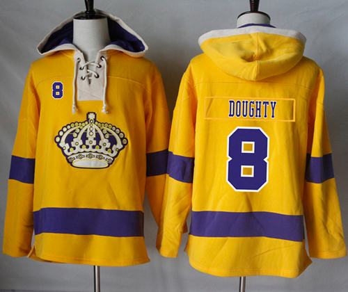 Kings #8 Drew Doughty Gold Sawyer Hooded Sweatshirt Stitched Jersey