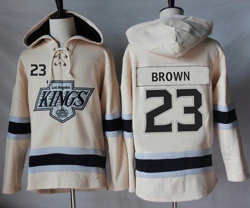 Kings #23 Dustin Brown Cream Sawyer Hooded Sweatshirt Stitched Jersey