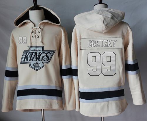 Kings #99 Wayne Gretzky Cream Sawyer Hooded Sweatshirt Stitched Jersey