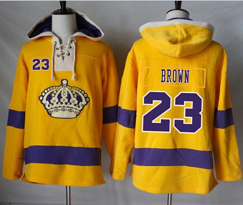 Kings #23 Dustin Brown Gold Sawyer Hooded Sweatshirt Stitched Jersey