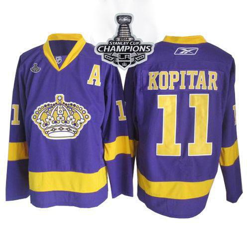 Kings #11 Anze Kopitar Purple 2014 Stanley Cup Champions Stitched Jersey