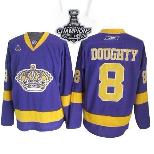 Kings #8 Drew Doughty Purple 2014 Stanley Cup Champions Stitched Jersey