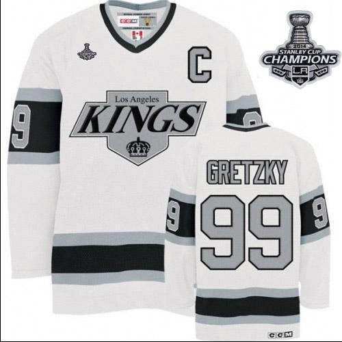 Kings #99 Wayne Gretzky White CCM Throwback 2014 Stanley Cup Champions Stitched Jersey