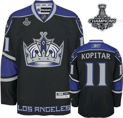 Kings #11 Anze Kopitar Black Third 2014 Stanley Cup Champions Stitched Jersey