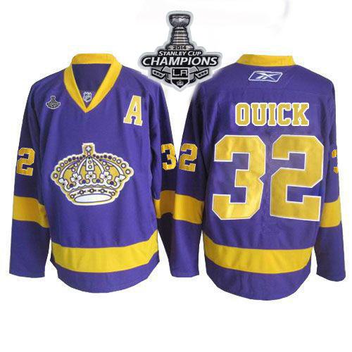Kings #32 Jonathan Quick Purple 2014 Stanley Cup Champions Stitched Jersey