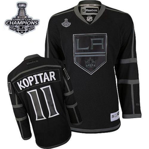 Kings #11 Anze Kopitar Black Ice 2014 Stanley Cup Champions Stitched Jersey