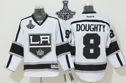 Kings #8 Drew Doughty White Road 2014 Stanley Cup Champions Stitched Jersey