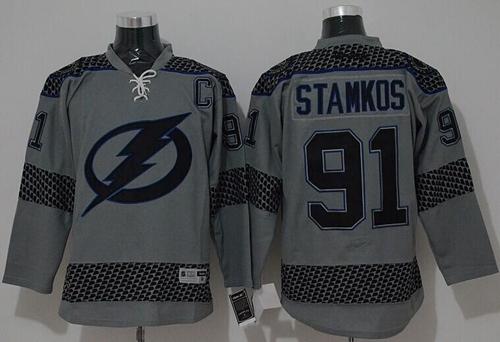 Lightning #91 Steven Stamkos Charcoal Cross Check Fashion Stitched Jersey