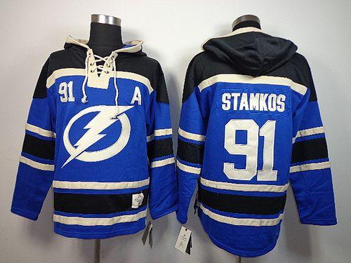 Lightning #91 Steven Stamkos Blue Sawyer Hooded Sweatshirt Stitched Jersey