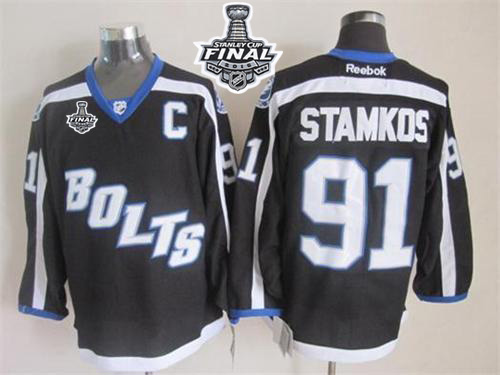 Lightning #91 Steven Stamkos Black Third 2015 Stanley Cup Stitched Jersey